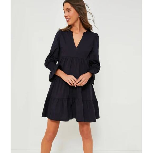 Tuckernuck Pomander Place Navy Cotton Poplin Kenzo Tiered Shift Dress - Large - Picture 1 of 12